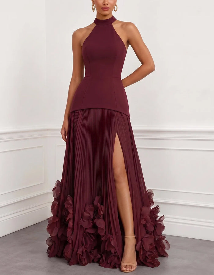 Solid Color Halter Neck Backless Maxi Dress