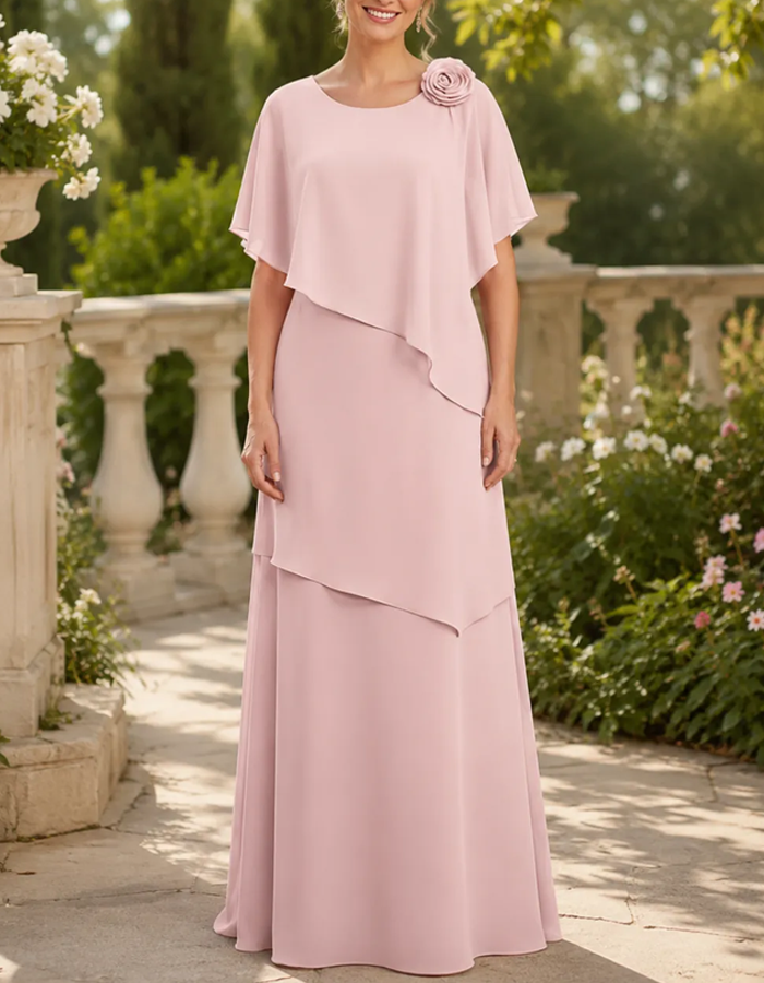 3D Floral Shoulder Cape Sleeve Floor‑Length Evening Maxi Dress