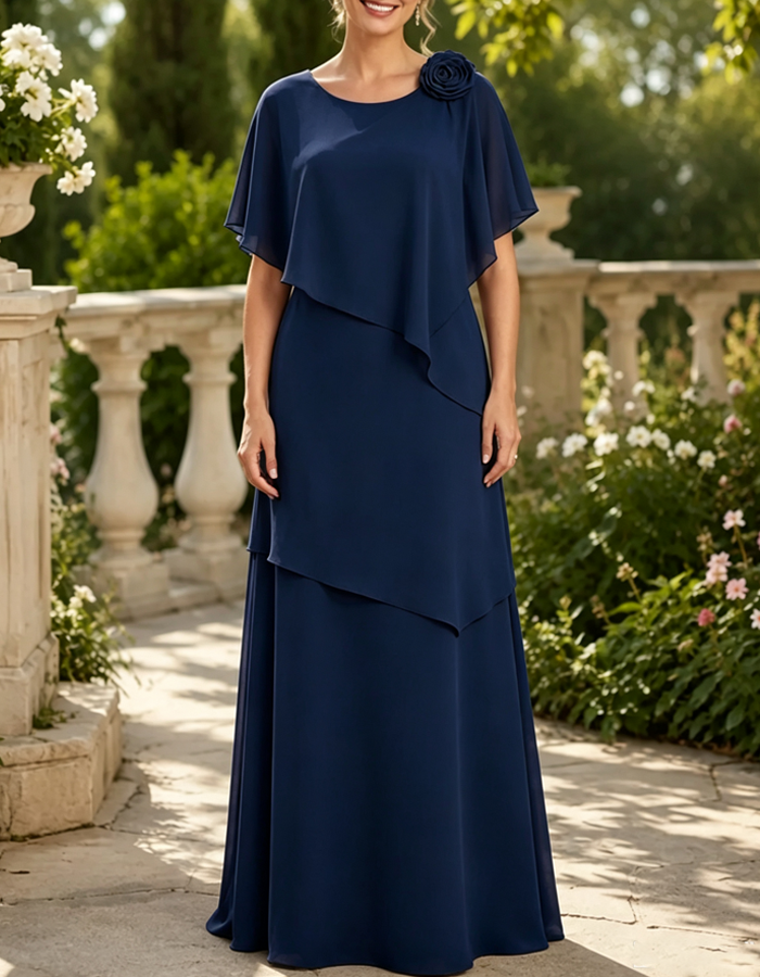 3D Floral Shoulder Cape Sleeve Floor‑Length Evening Maxi Dress