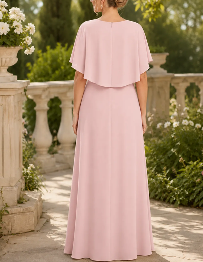 3D Floral Shoulder Cape Sleeve Floor‑Length Evening Maxi Dress