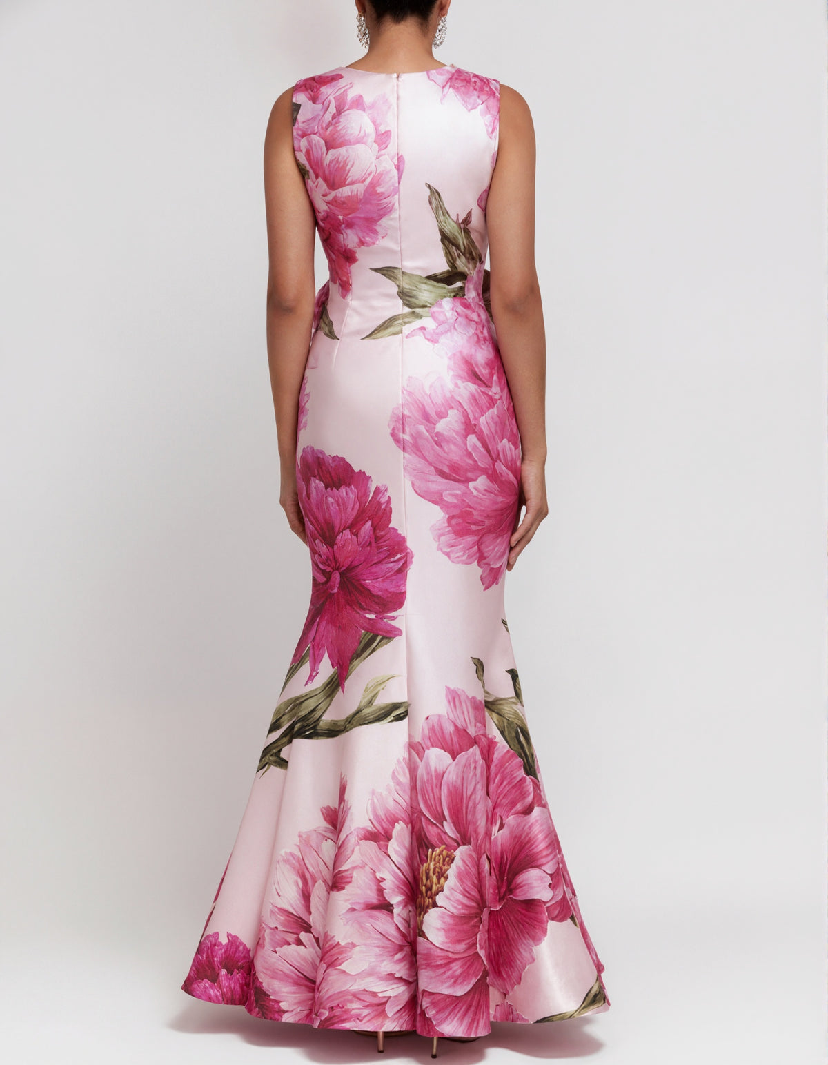 Rose Pink Satin Sleeveless Floral Maxi Dress
