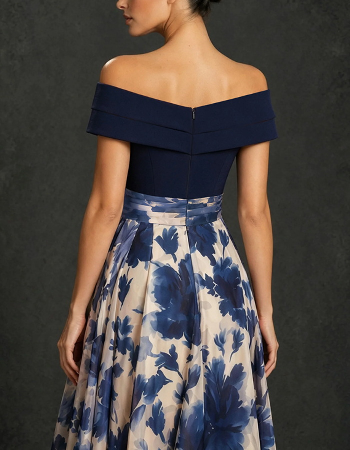 Off‑The‑Shoulder Floral Print Chiffon A‑Line Floor Length Maxi Dress
