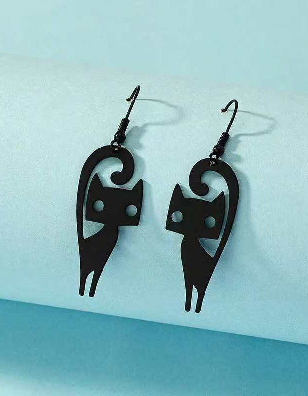 Black Hollow Cat Dangle Earrings for Women Evening Party