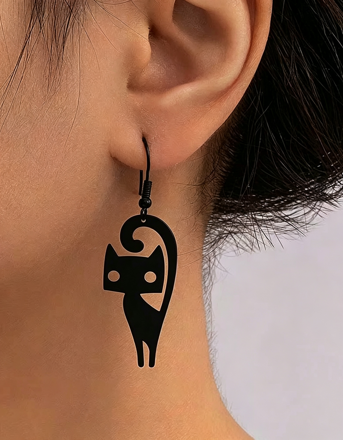 Black Hollow Cat Dangle Earrings for Women Evening Party