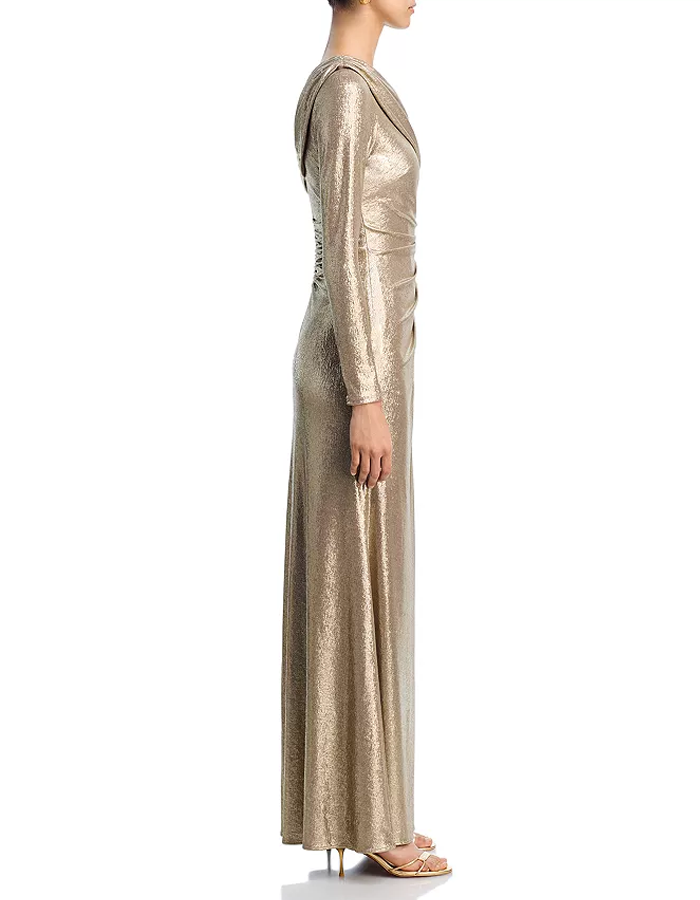 Asymmetrical Draped Off The Shoulder Long Sleeve Maxi Dress