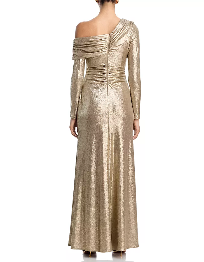 Asymmetrical Draped Off The Shoulder Long Sleeve Maxi Dress