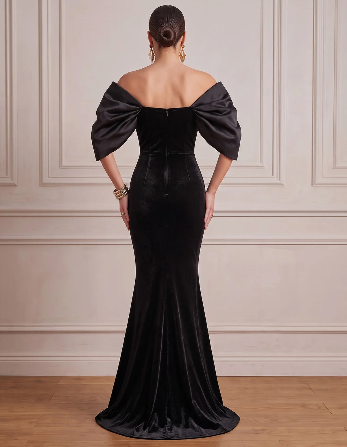 Black Off The Shoulder Velvet Mermaid Maxi Dress