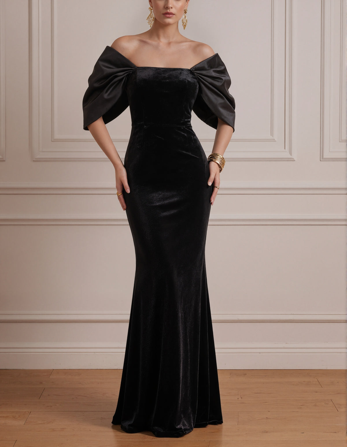Black Off The Shoulder Velvet Mermaid Maxi Dress