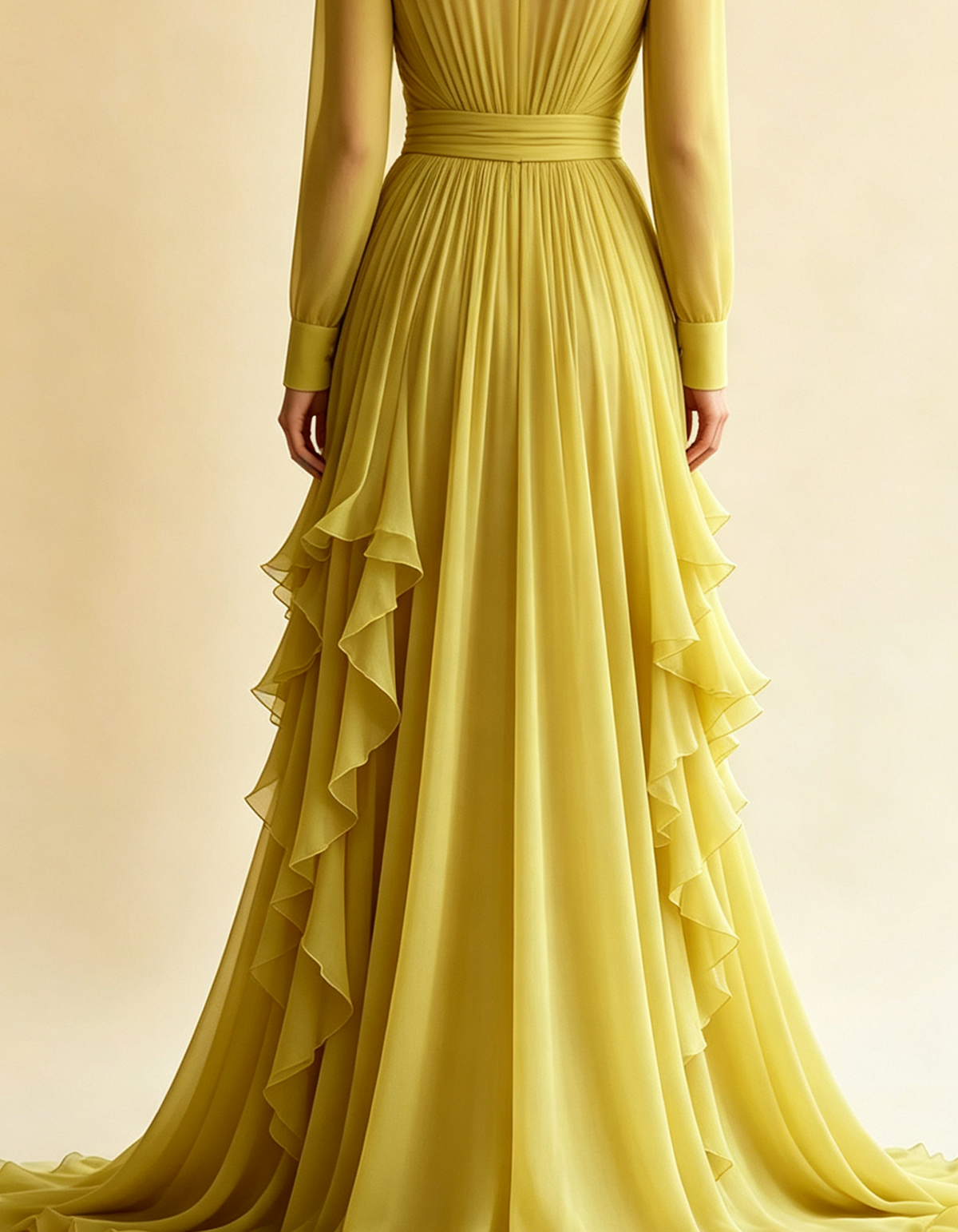 Deep-V Wrap Chiffon Long Sleeves Maxi Dress