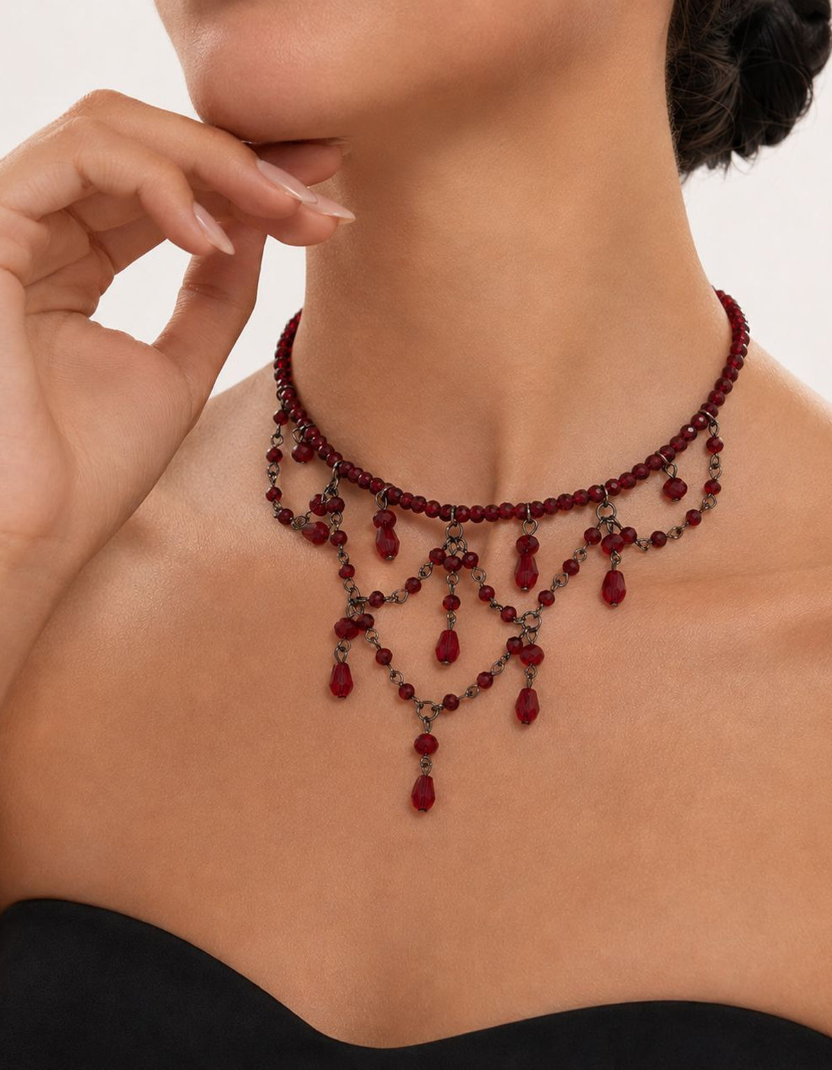 Halloween Crystal Beaded Tassel Collarbone Necklace