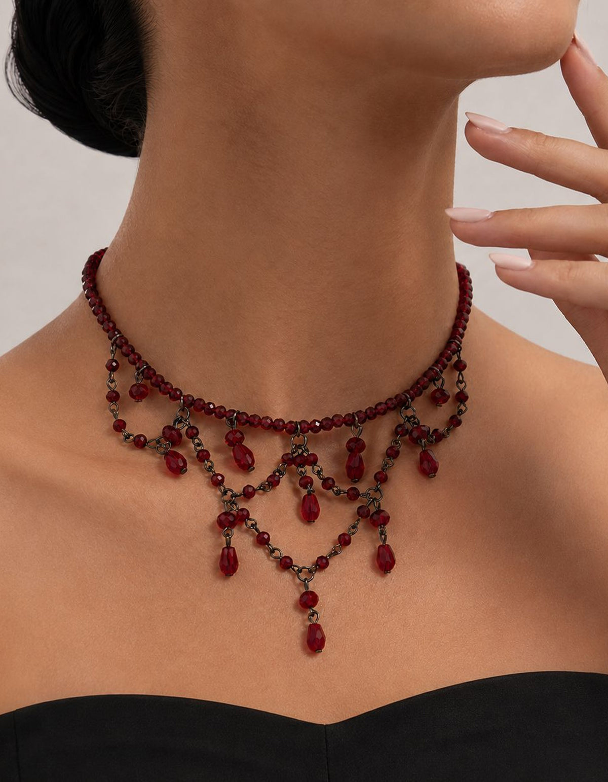 Halloween Crystal Beaded Tassel Collarbone Necklace