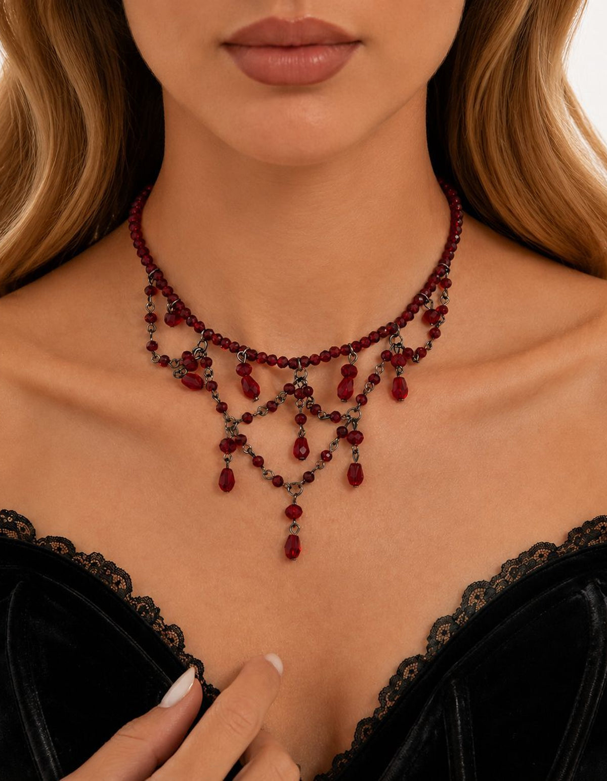 Halloween Crystal Beaded Tassel Collarbone Necklace