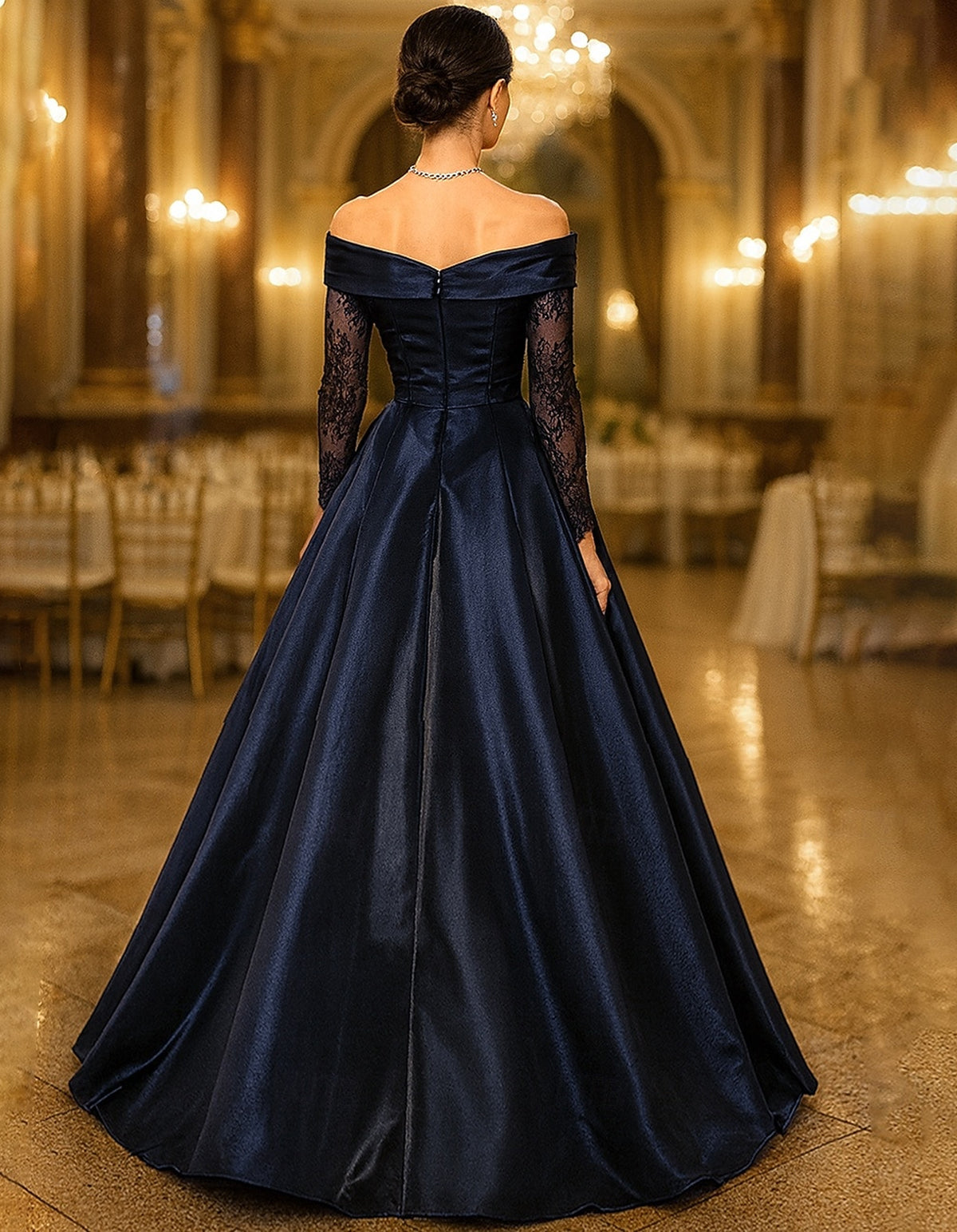 Dark Blue Off The Shoulder Satin Maxi Dress