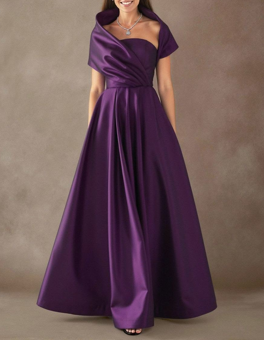 Strapless Satin A-Line Evening Maxi Dress