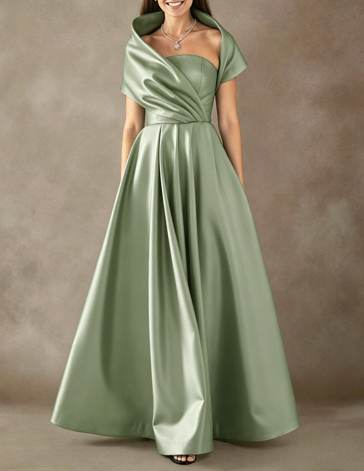 Strapless Satin A-Line Evening Maxi Dress