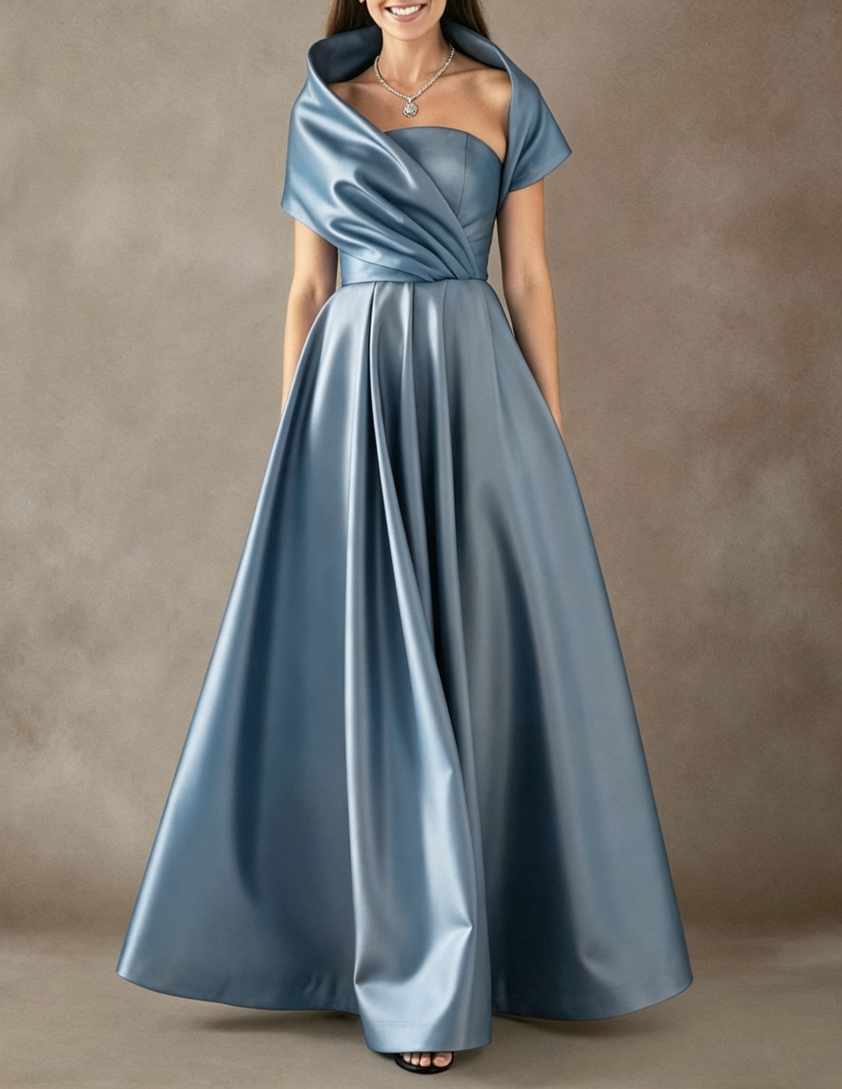 Strapless Satin A-Line Evening Maxi Dress