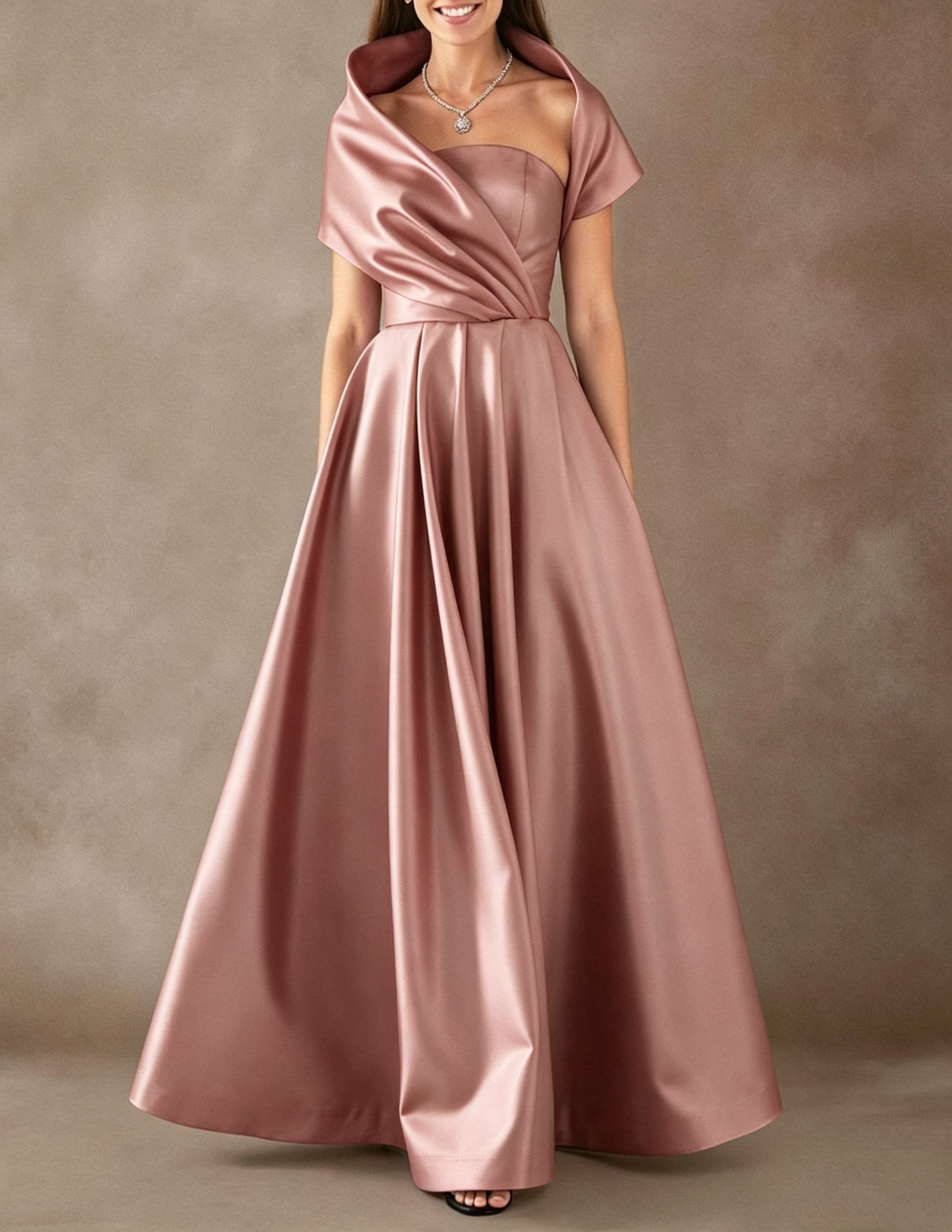 Strapless Satin A-Line Evening Maxi Dress