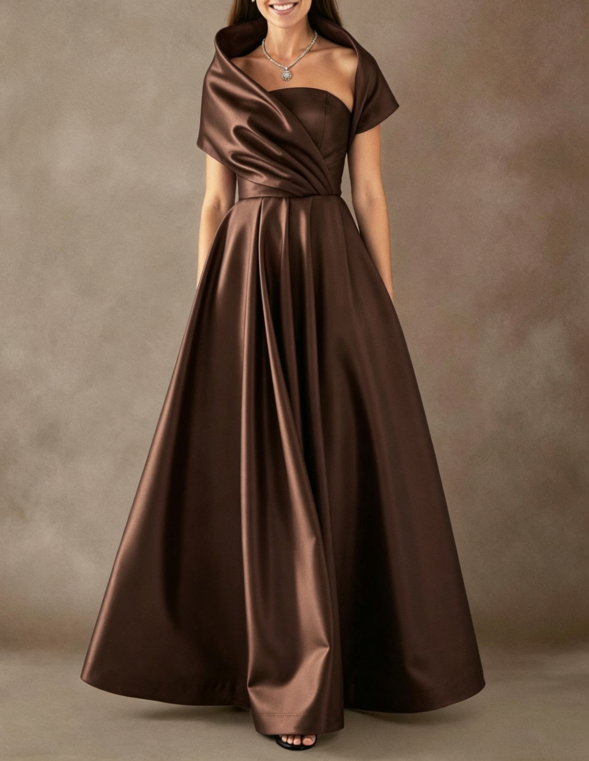 Strapless Satin A-Line Evening Maxi Dress