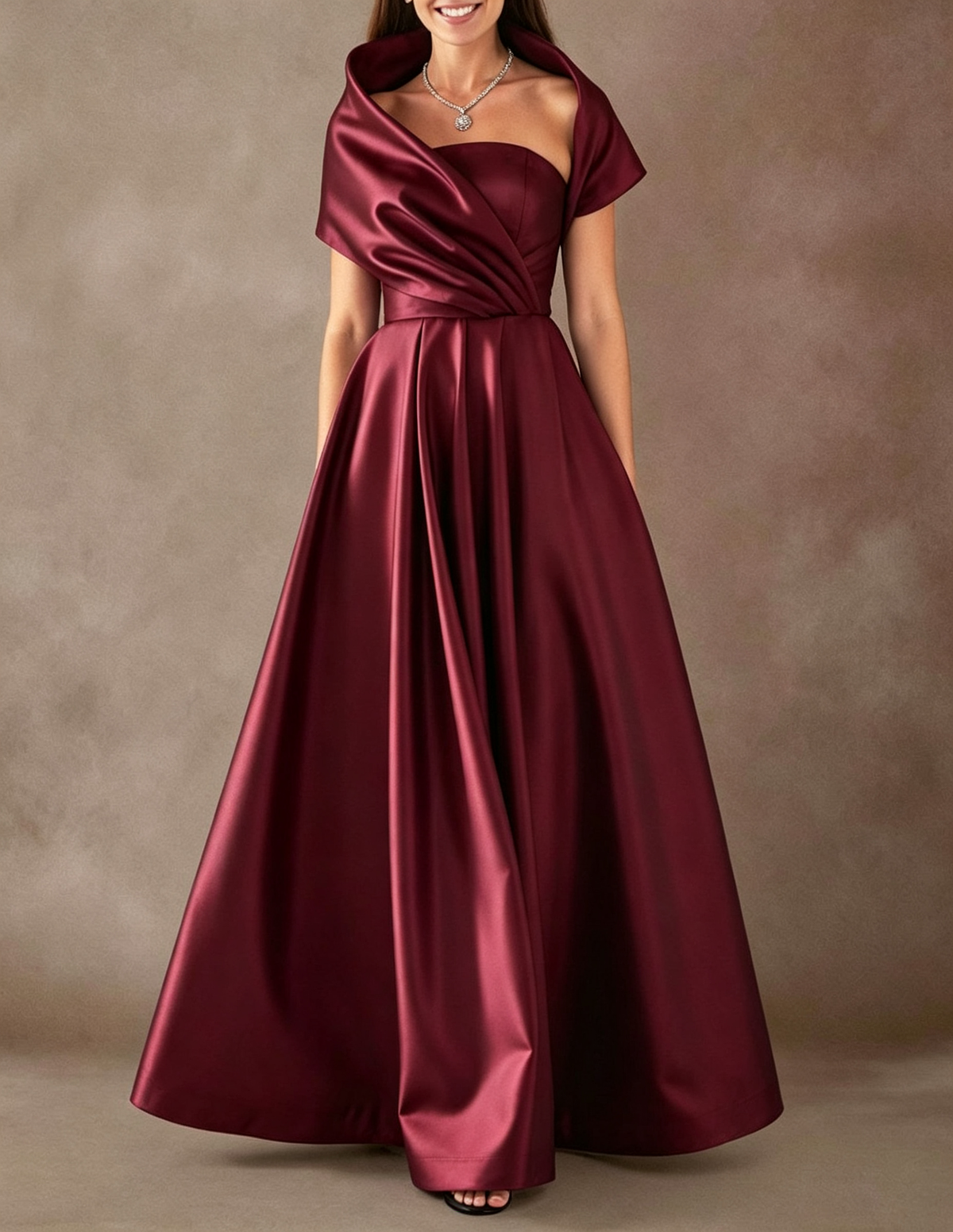 Strapless Satin A-Line Evening Maxi Dress