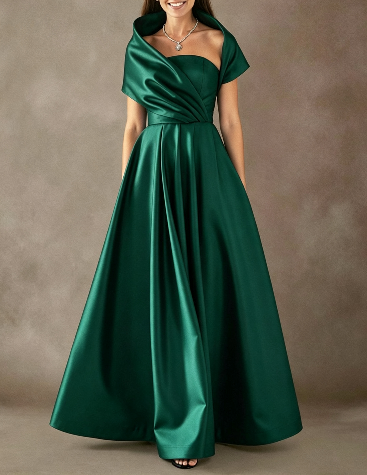 Strapless Satin A-Line Evening Maxi Dress