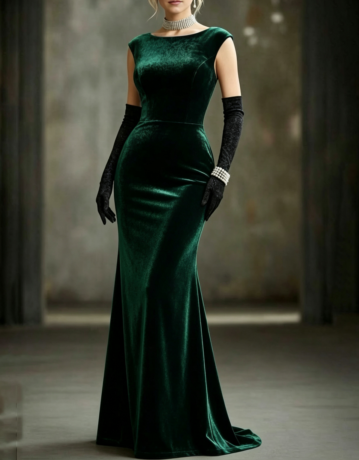 Boat Neck Velvet Mermaid Evening Maxi Dress