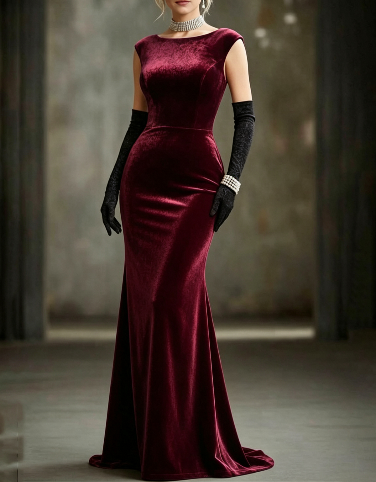 Boat Neck Velvet Mermaid Evening Maxi Dress