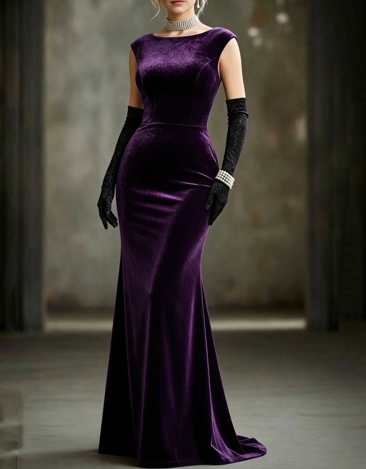 Boat Neck Velvet Mermaid Evening Maxi Dress