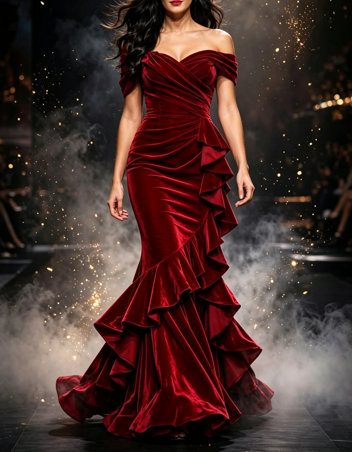 Off The Shoulder Velvet Mermaid Evening Maxi Dress