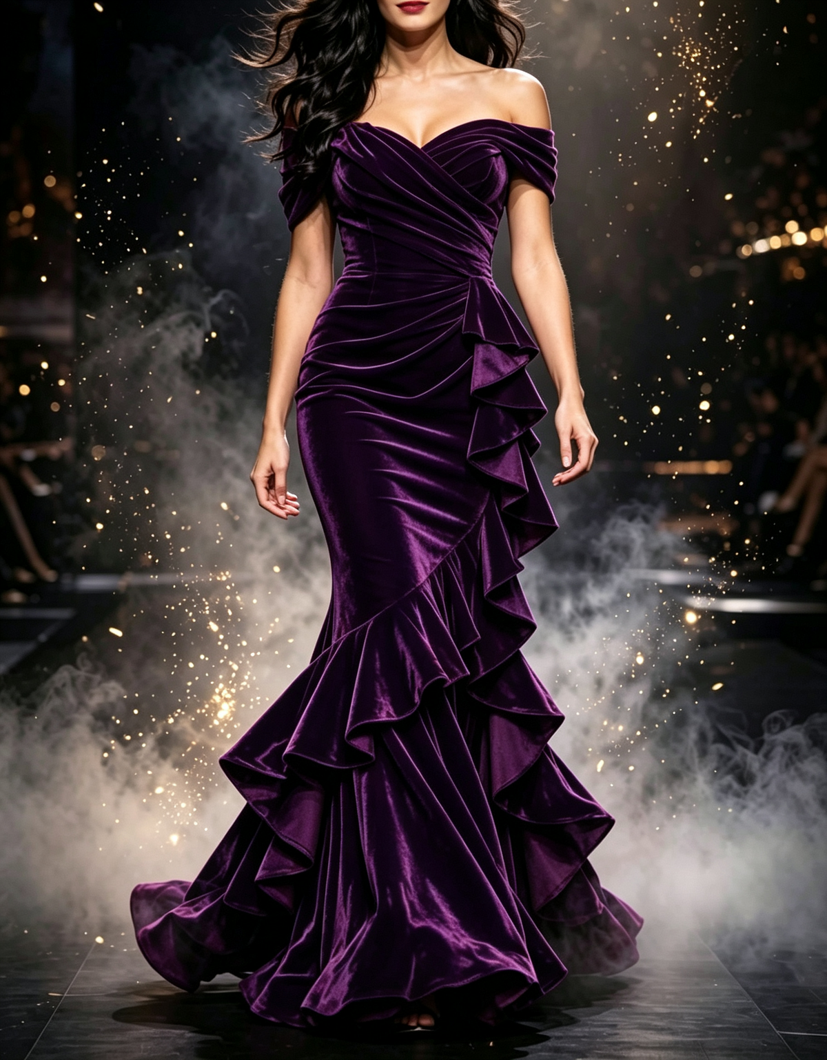Off The Shoulder Velvet Mermaid Evening Maxi Dress
