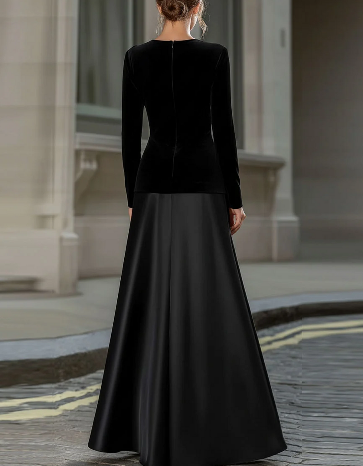 Velvet And Satin Long-sleeved Maxi Dress
