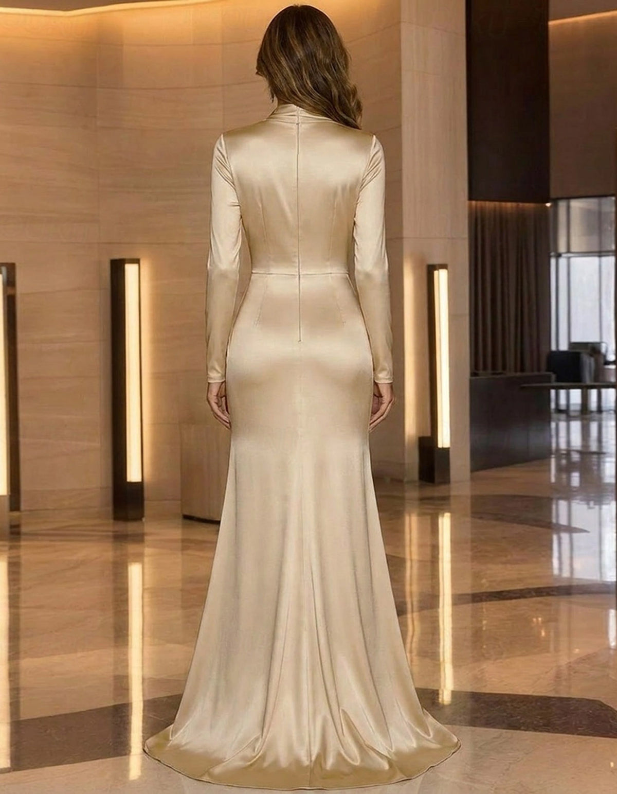Solid Color Satin Mermaid Style Maxi Dress
