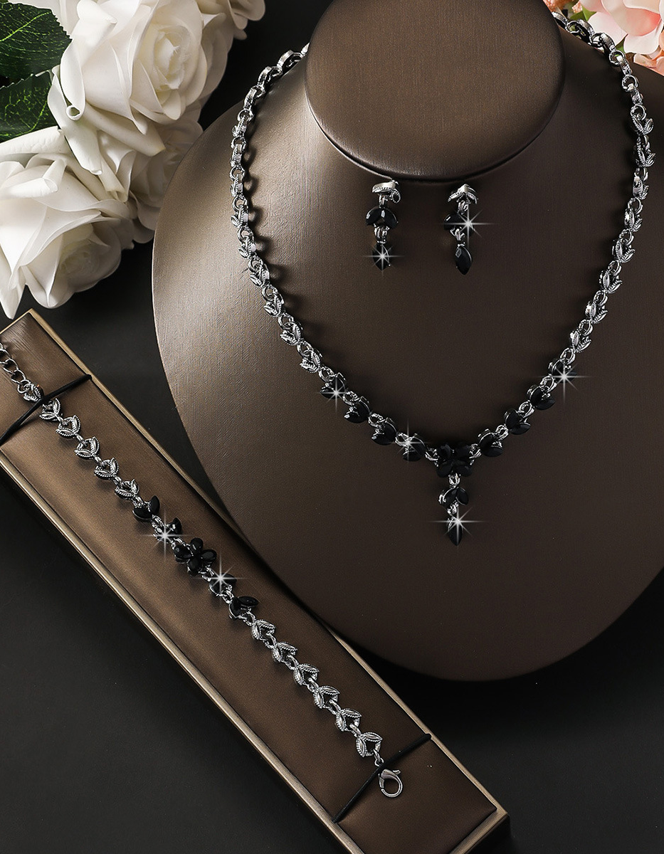 Gold Floral Crystal Drop Jewelry Set for Women Evening Dress