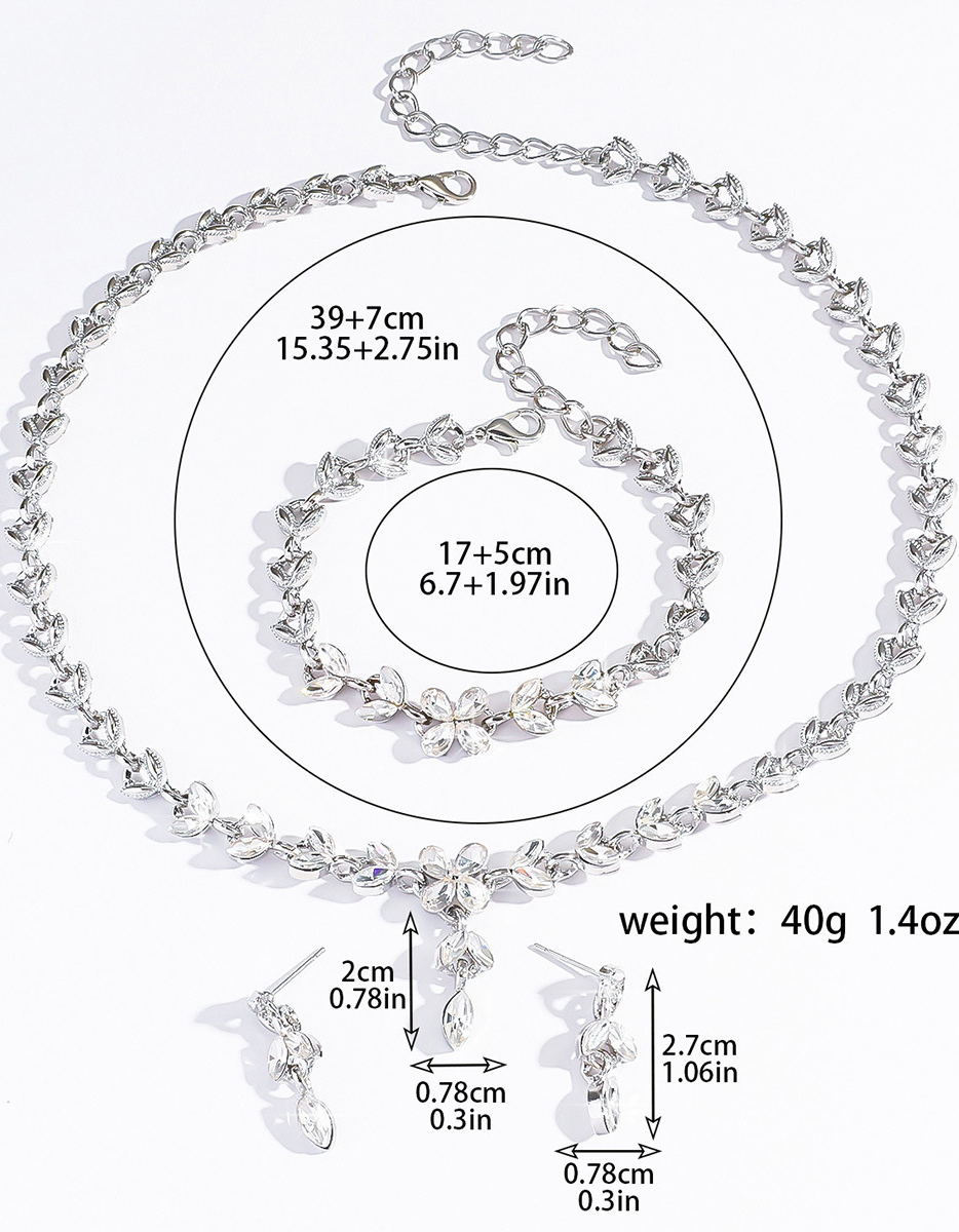 Gold Floral Crystal Drop Jewelry Set for Women Evening Dress