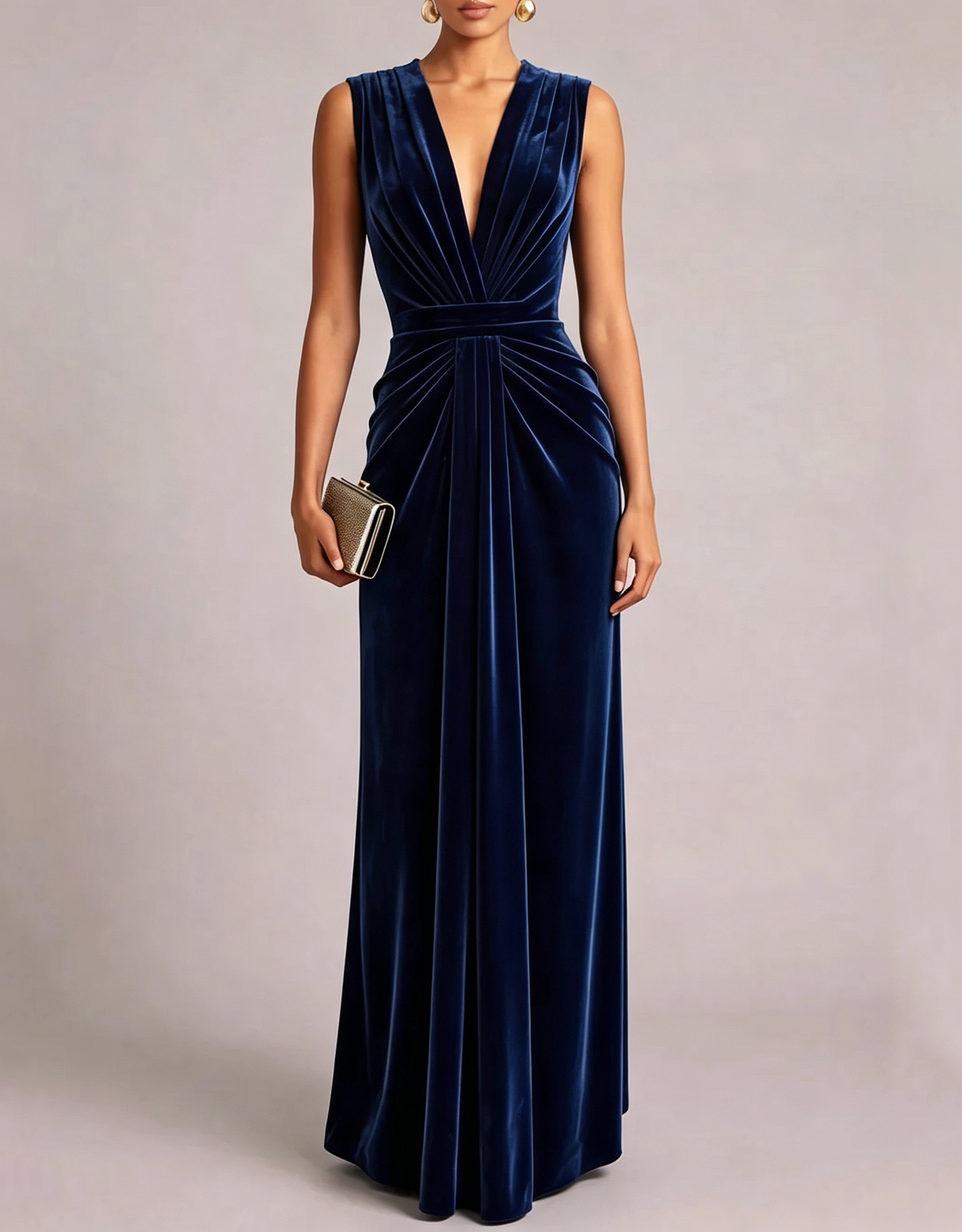 V Neck Sleeveless Velvet A Line Evening Maxi Dress