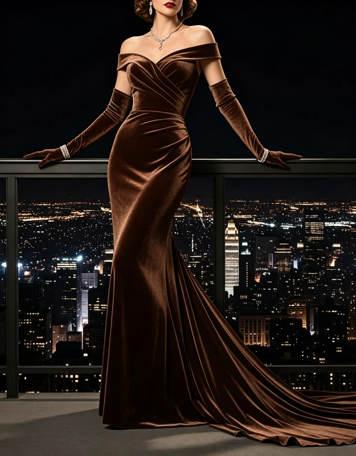 Off The Shoulder Velvet Ruched Waist Mermaid Evening Maxi Dress
