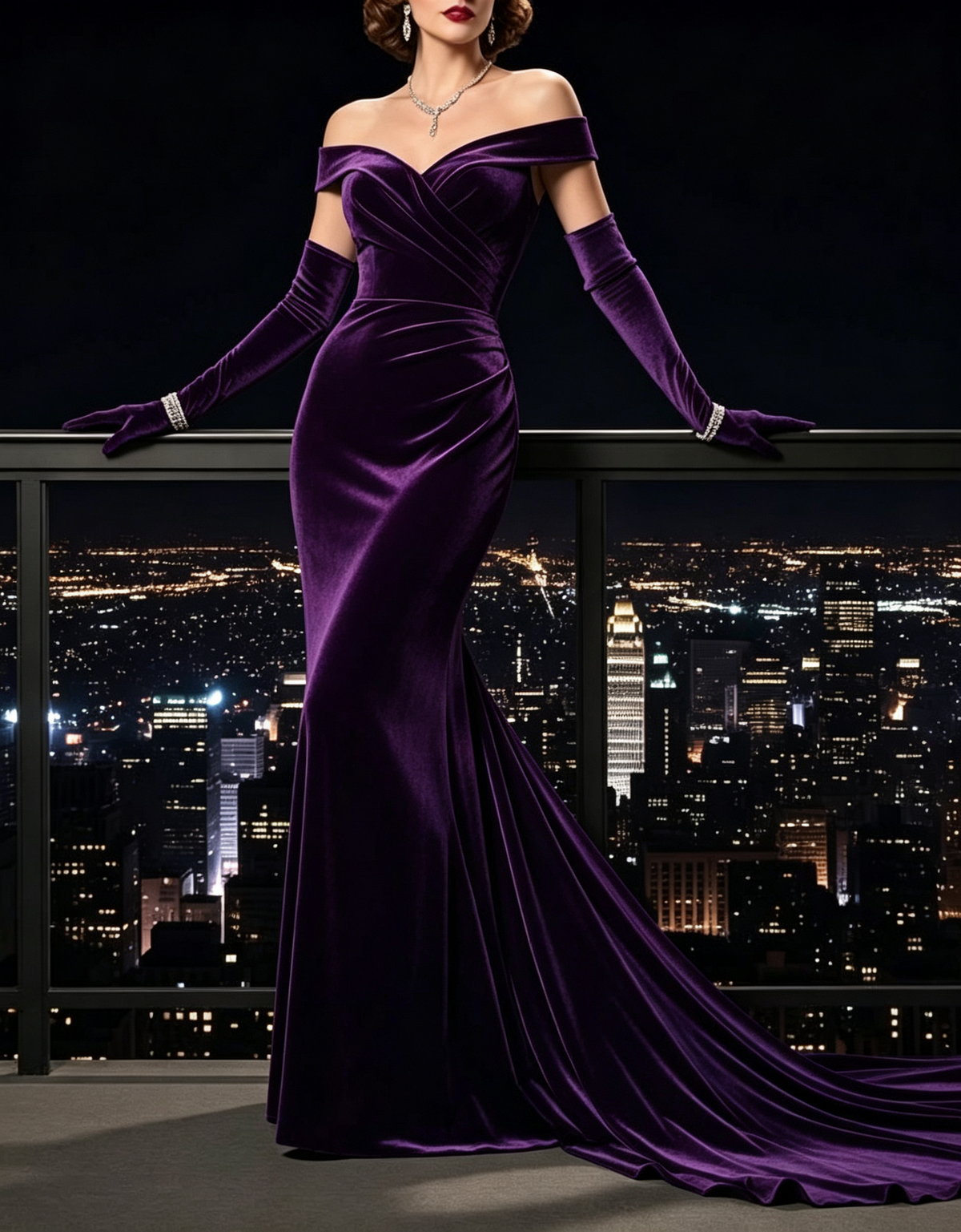 Off The Shoulder Velvet Ruched Waist Mermaid Evening Maxi Dress