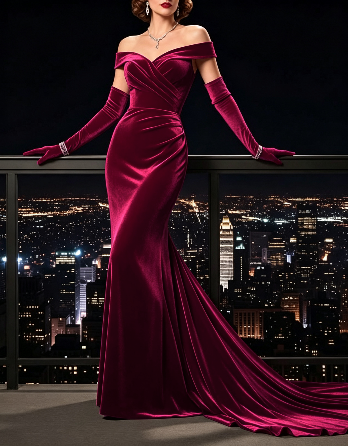 Off The Shoulder Velvet Ruched Waist Mermaid Evening Maxi Dress