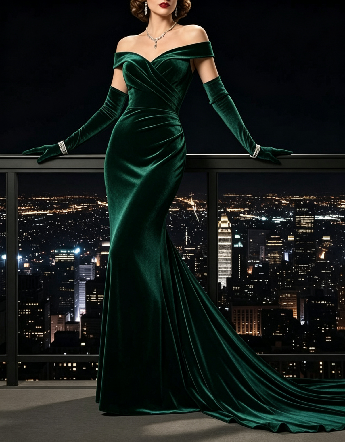 Off The Shoulder Velvet Ruched Waist Mermaid Evening Maxi Dress
