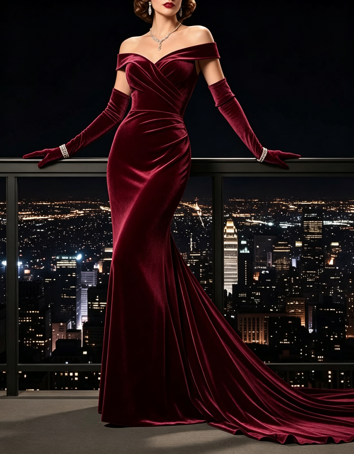 Off The Shoulder Velvet Ruched Waist Mermaid Evening Maxi Dress