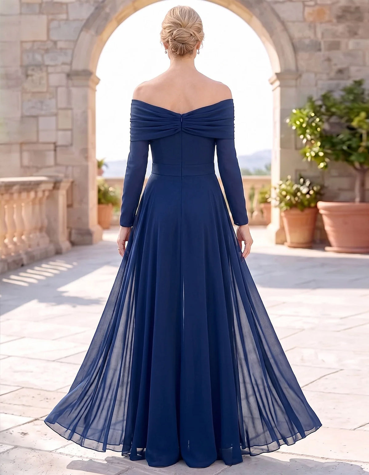 Blue Off The Shoulder Chiffon Formal Jumpsuit