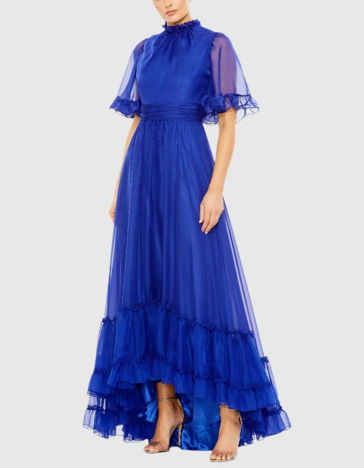 Ruffled High Neck Organza Maxi Dress