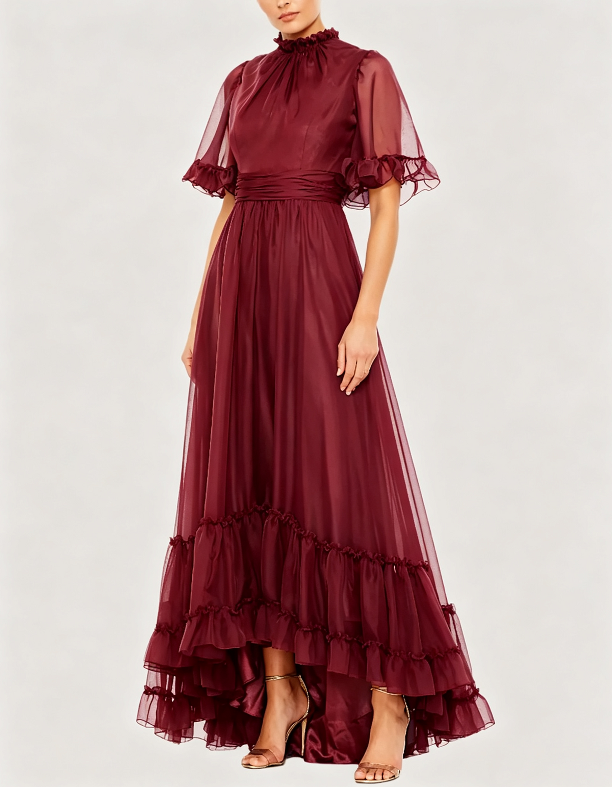 Ruffled High Neck Organza Maxi Dress