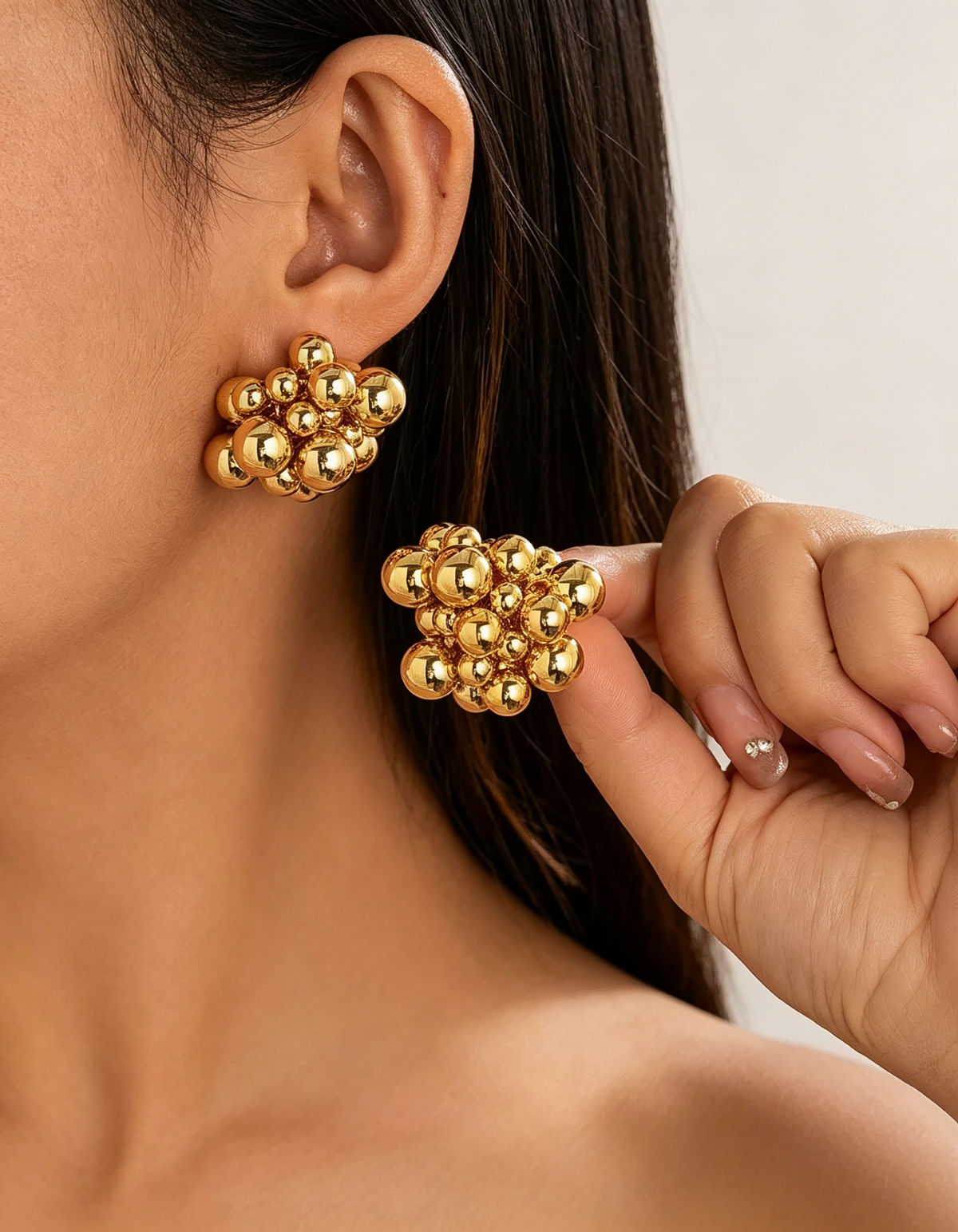 Gold Bubble Ball Cluster Statement Stud Earrings