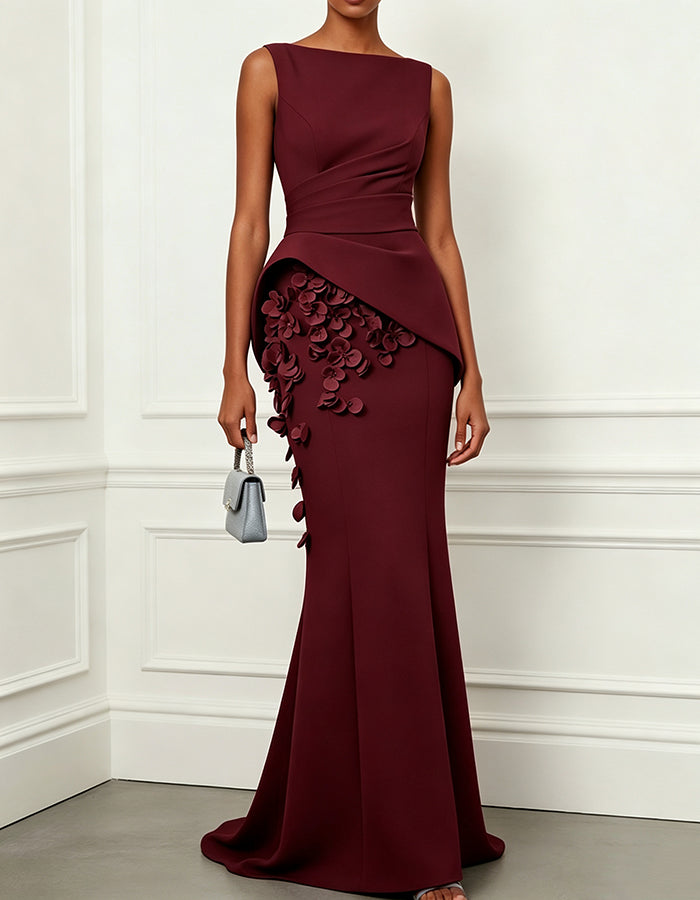 Sky Blue 3D Floral Appliqué Mermaid Maxi Dress