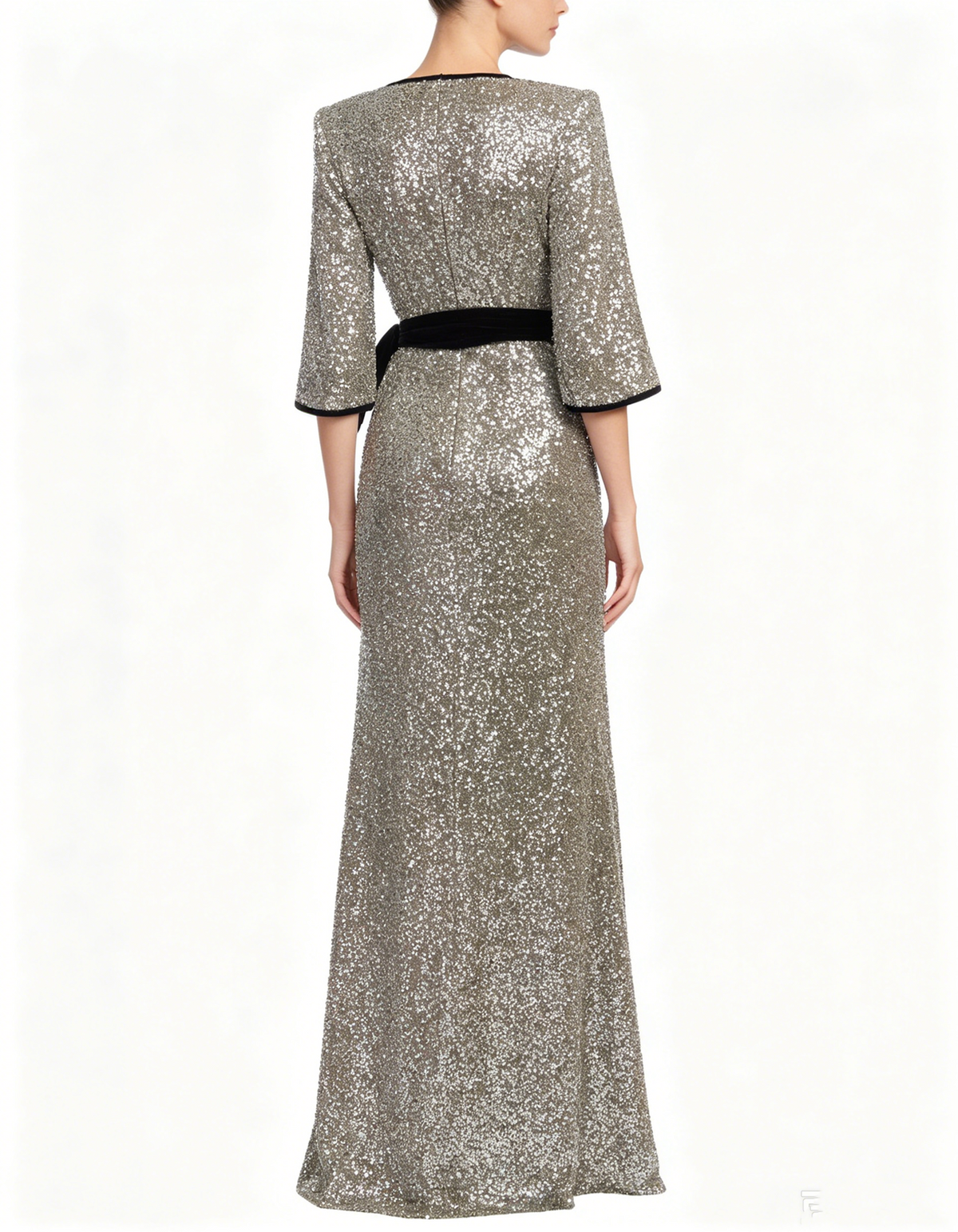 Silver Velvet Trim Wrap V Neck Sequin Maxi Dress
