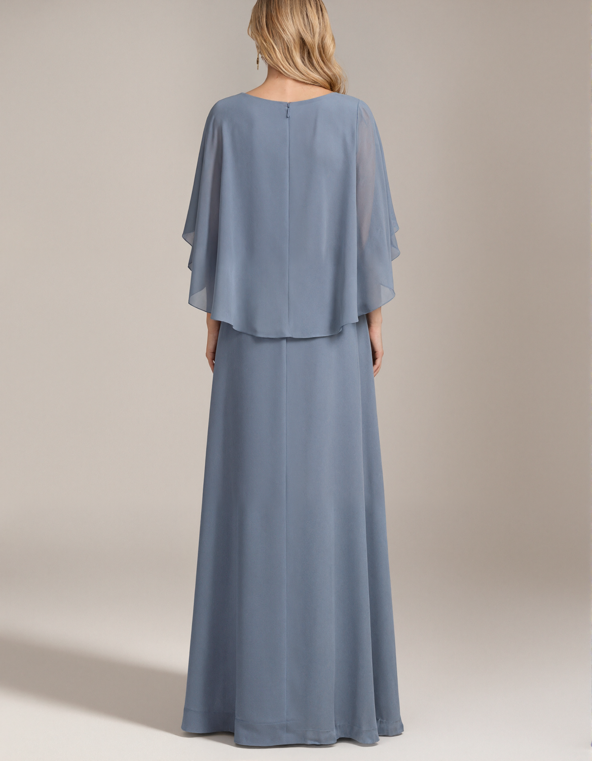 Grey Blue Chiffon V-Neck Maxi Dress