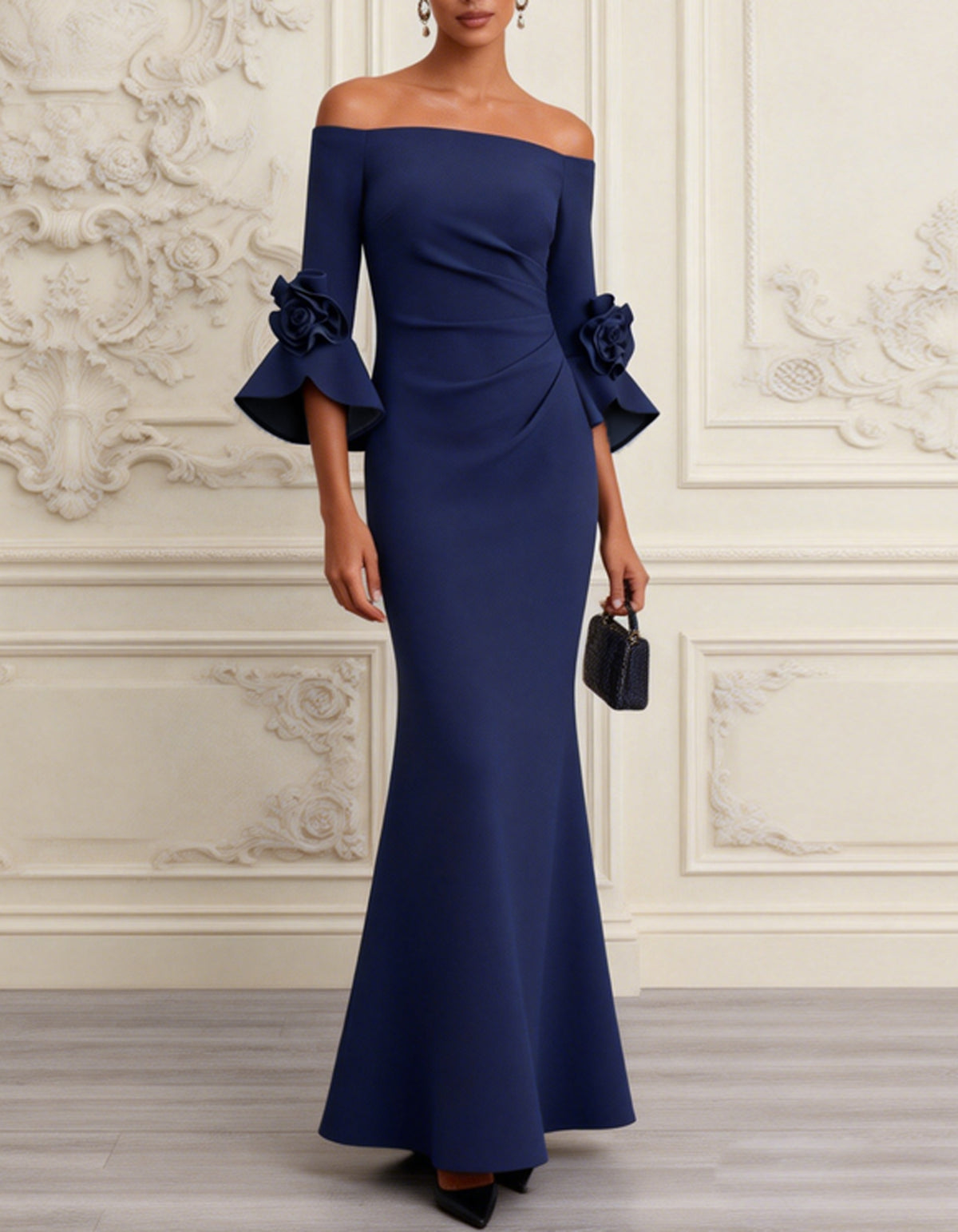 Dark Blue Off The Shoulder Mermaid Maxi Dress