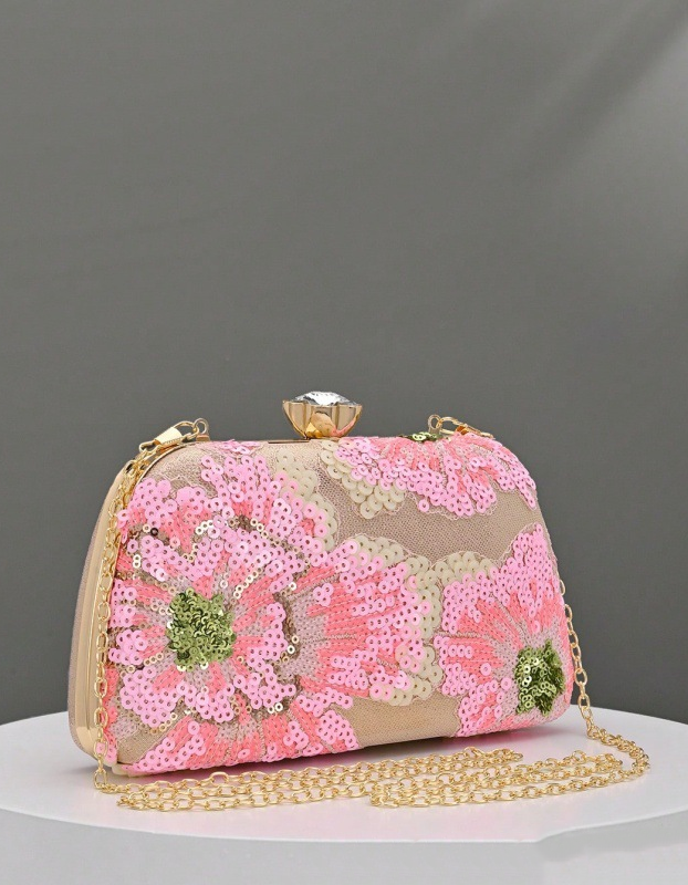Champagne Floral Sequin Embroidered Evening Clutch Bag for Women Formal Party Dress