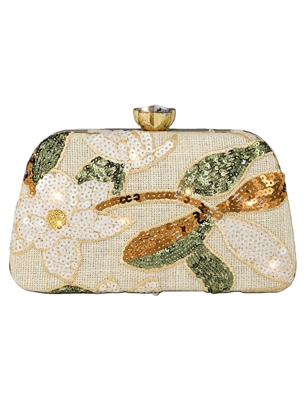 Champagne Floral Sequin Embroidered Evening Clutch Bag for Women Formal Party Dress