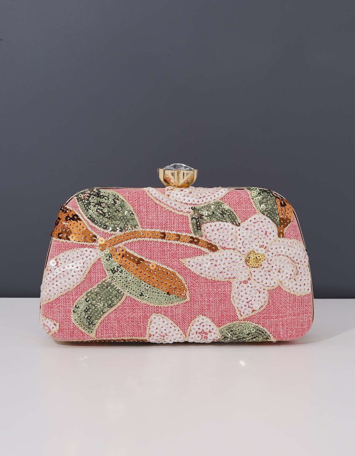 Champagne Floral Sequin Embroidered Evening Clutch Bag for Women Formal Party Dress